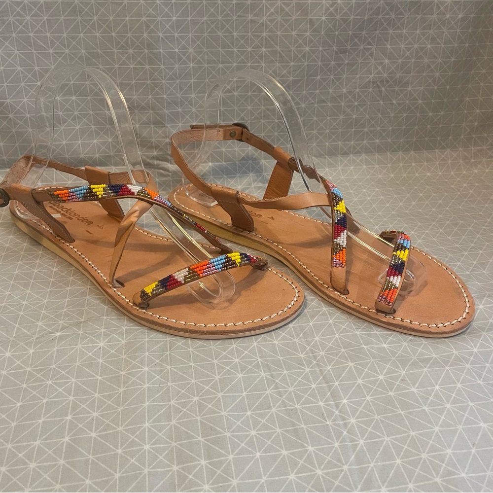 NWOT Laidback London‎ Azari Beaded Flat Leather Sandals 41